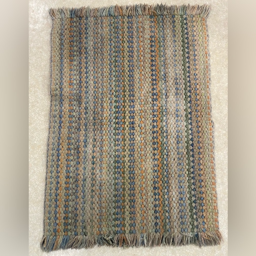 Vintage Wool Handmade Braided Rectangle Rug Farmhouse Cottagecore 34.5” x 23”